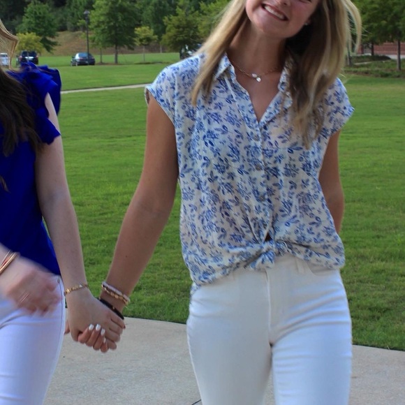 olivaceous short sleeve button up with a floral toile inspired pattern - Picture 5 of 5